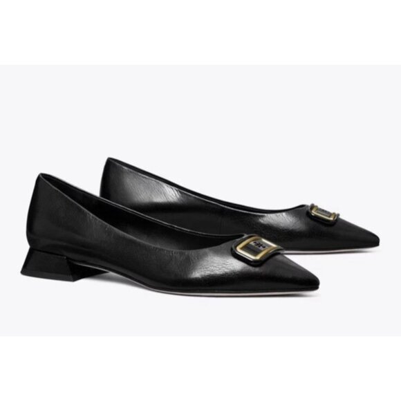 Tory Burch Georgia Point Toe Black Water Snake Heels Flats 6.5 - Picture 2 of 13